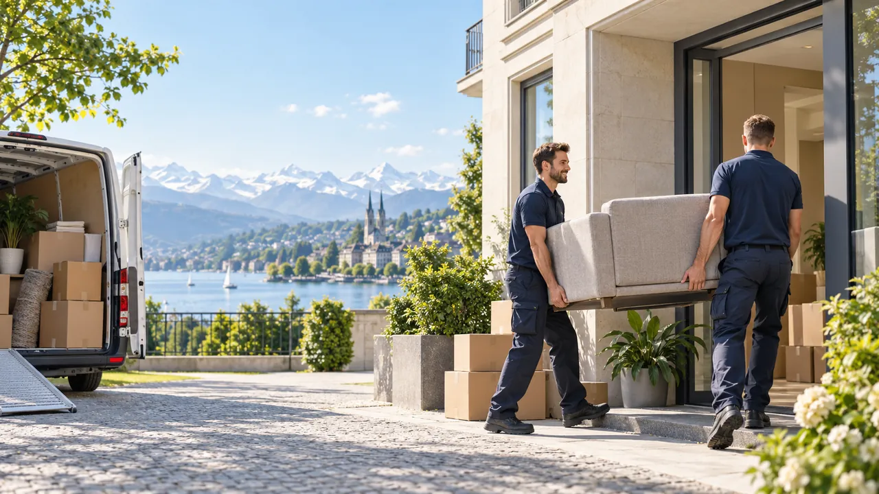Umzugsteam trägt Möbel in eine Wohnung