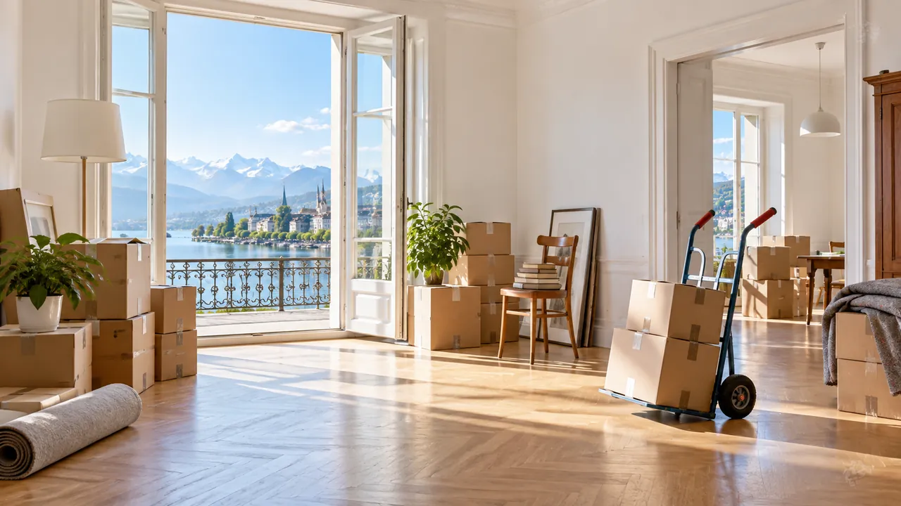 Helle Wohnung mit Kartons vor einer Räumung